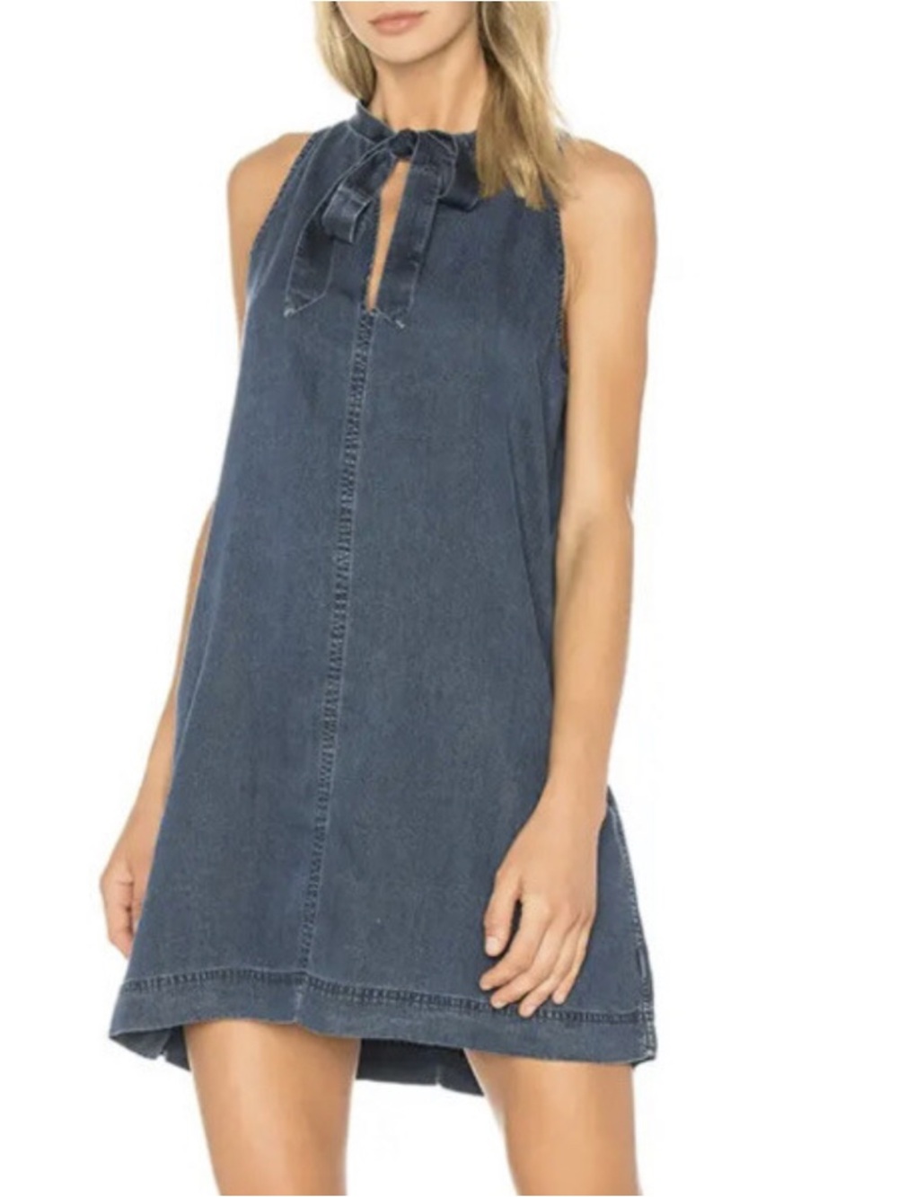 Rails Rhiannon Sleeveless Tie Neck Denim Shift Dress Size S